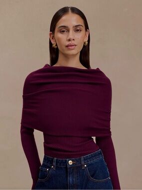 Meshki Ribbed Long Sleeve Top in Deep Plum